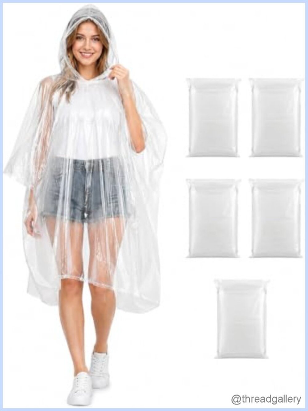 5 Pack Disposable Rain Ponchos Lightweight Hooded Rainwear with Storage Pouch